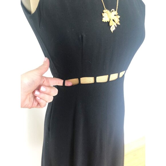 Vintage mod black dress cutout midriff | maxi dress | sleeveless party dress - Picture 5 of 10